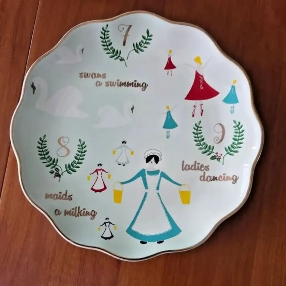 World Market 12 Days of Christmas Stoneware Scalloped Edge Plates 7.5” Set of 4